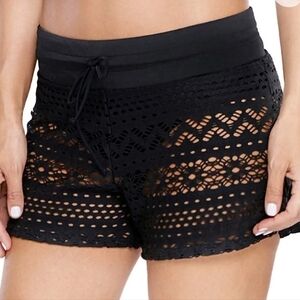 Black Lace Shorts Attached Swim Bottom Size Small - New Without Tags